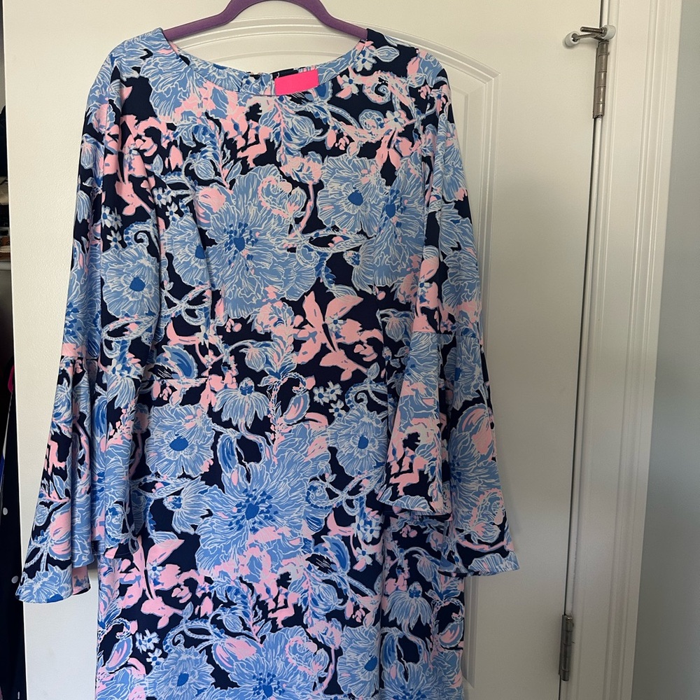Lilly Pulitzer Blue and Pink Floral Long Sleeve Dress